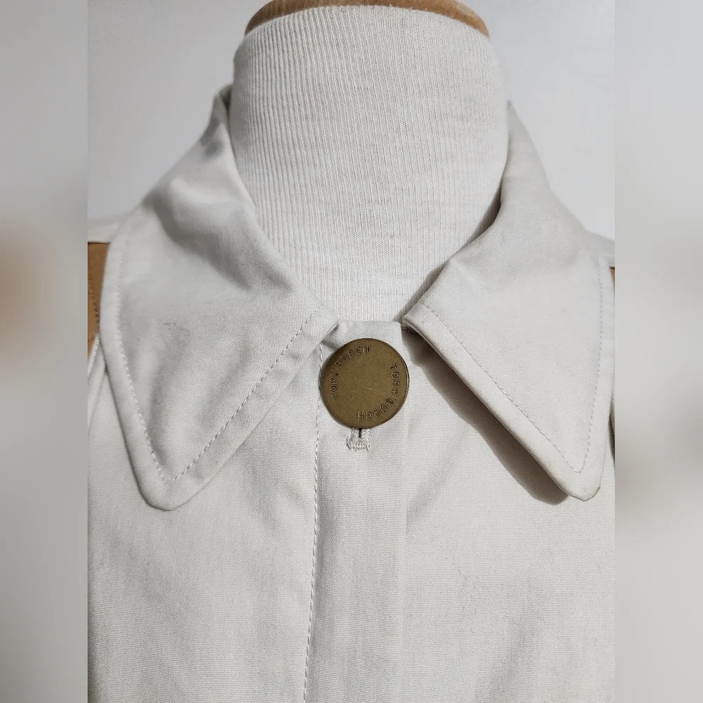 Tory Burch Regina Jacket  Quilted Vest Tan Zip Front Leather Trim M